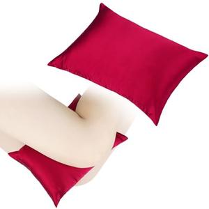 Knee Pillow Leg Pillows 11" x 7.8" Silky Small Hip Support Pillows Smooth Cooling Between Legs for Side Sleepers Sciatica Joints Pain Relief Machine Washable Post Surgery Cushion Gifts, Satin Burgundy
