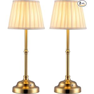 KDG Cordless LED Table Lamp Set of 2, Portables Fabric Shade Desk Lamps, 4000mAh Rechargeable Battery Powered Lighting, Dimmable Light for Dining Room, Bedroom, Bedside, Night Light, Balcony (Bronze)