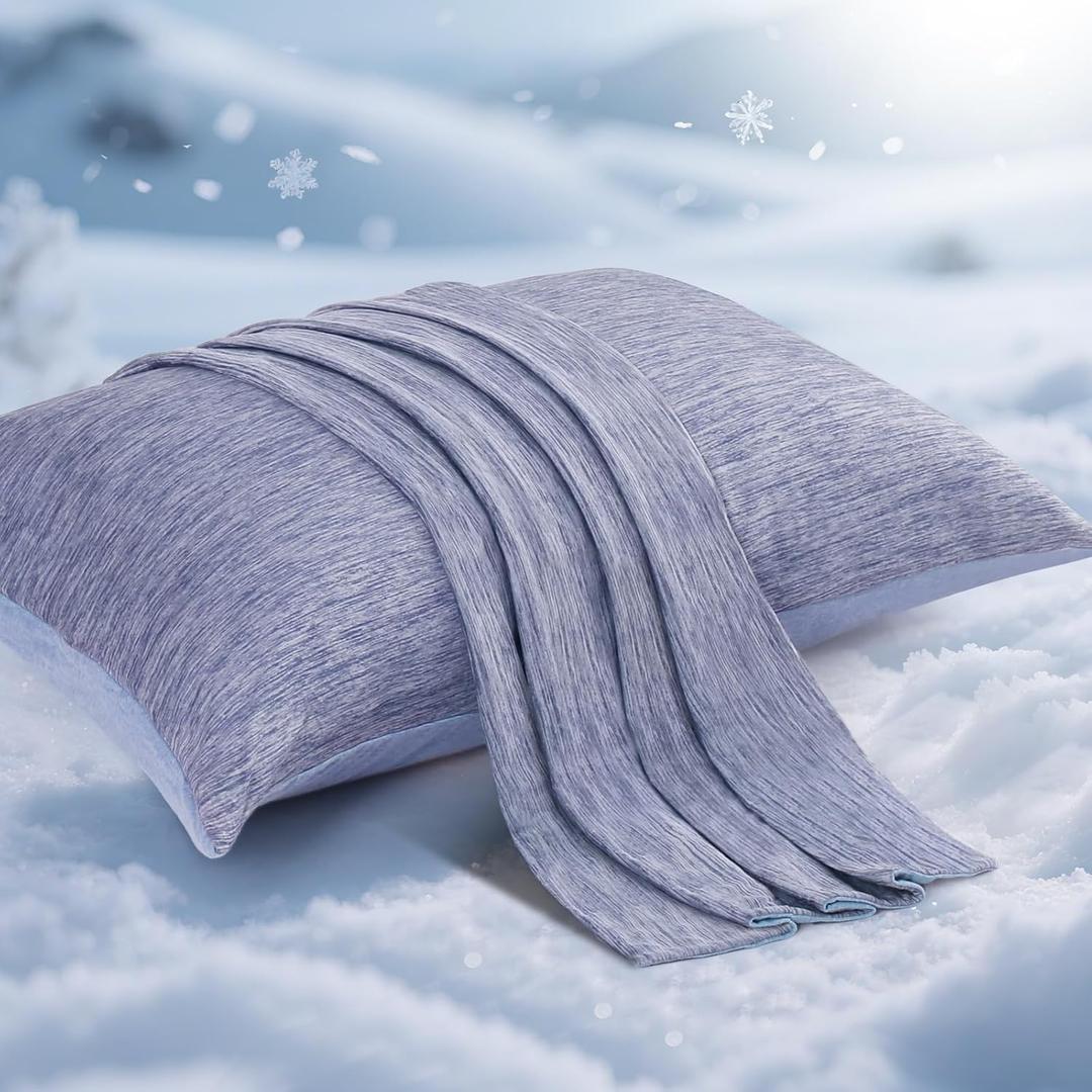 Elegear Cooling Pillow Cases for Hot Sleepers, Japanese Q-Max 0.5 Cooling Pillowcases, Both Sides(Cooling/Cotton), Breathable Soft Pillowcase for Hair and Skin, Set of 2-Blue (Queen (20'' x 30''))