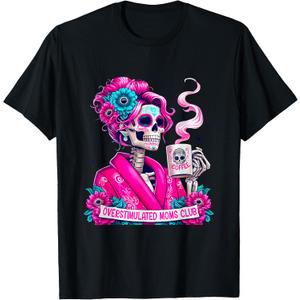 Overstimulated Moms Club Neurodivergent Mom Mental Health T-Shirt (Black, M)