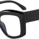 LJCZKA Oversized Blue Light Blocking Glasses Women Thick Square Cat Eye Eyeglasses Anti Eyestrain Computer Glasses (Black)