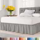 Wrap Around Dust Ruffle Bed Skirt - Light Grey - for Queen Size Beds with 12 Inch Drop - Elastic Strap - Adjustable Pleated Bedskirt with Brushed Fabric and Wrinkle Free - For Women, Men, Kids & Teens