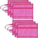 6 Pack Mesh Zipper Pouch Bags, Double Layer Nylon Pouch with Handle for Office Travel Organization (Hot Pink, A5)