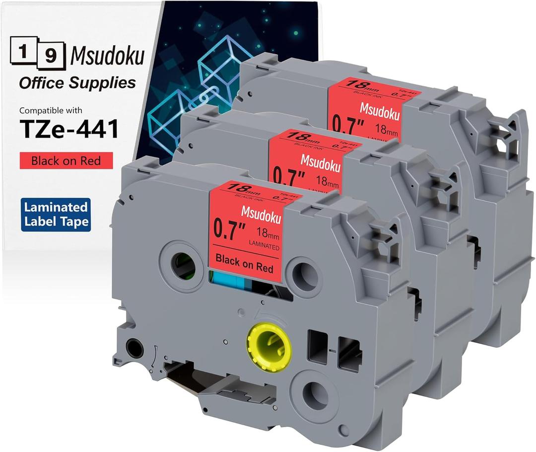 18mm 0.7 Black on Red Laminated Tape Compatible for Brother P Touch Label Maker Tape TZe-441 TZe 441 Tze441 Tz441 Tape for PT D400 D600 D610 P710BT, 3/4 Inch x 26.2 Feet, 3-Pack