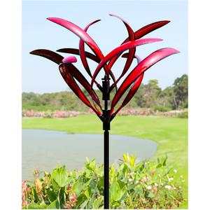 82 inch Wind Spinners Outdoor - Extra Large Metal Wind Sculptures & Spinner with Stake, Big Clearance Windmills for the Yard and Garden, Tall Yard Art Decor-Burgundy Red