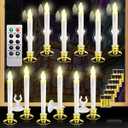 12 Set Halloween Christmas Window Candles Lights with Timer Battery Operated Electric LED Taper Candles Flameless for Windows, Gold Candle Holders, Suction Cups & 24 PCS Battery Included (12 Set)