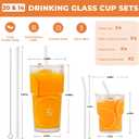 4 Pack 14&20 Oz Glass Cups with Lids and Straws Iced Coffee Cups Vintage Ribbed Glassware for Beer Ice Coffee Fruit Juice Elegant Aesthetic Cup Glass Iced Coffee Tumbler Include 2 Cleaning Brushes