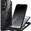 CENHUFO Magnetic Privacy for Samsung Galaxy S25 Case, Full Body Phone Case with Built-in 9H Tempered Glass Privacy Screen Protector and Camera Lens Cover, Shockproof Protective Clear Bumper -Black