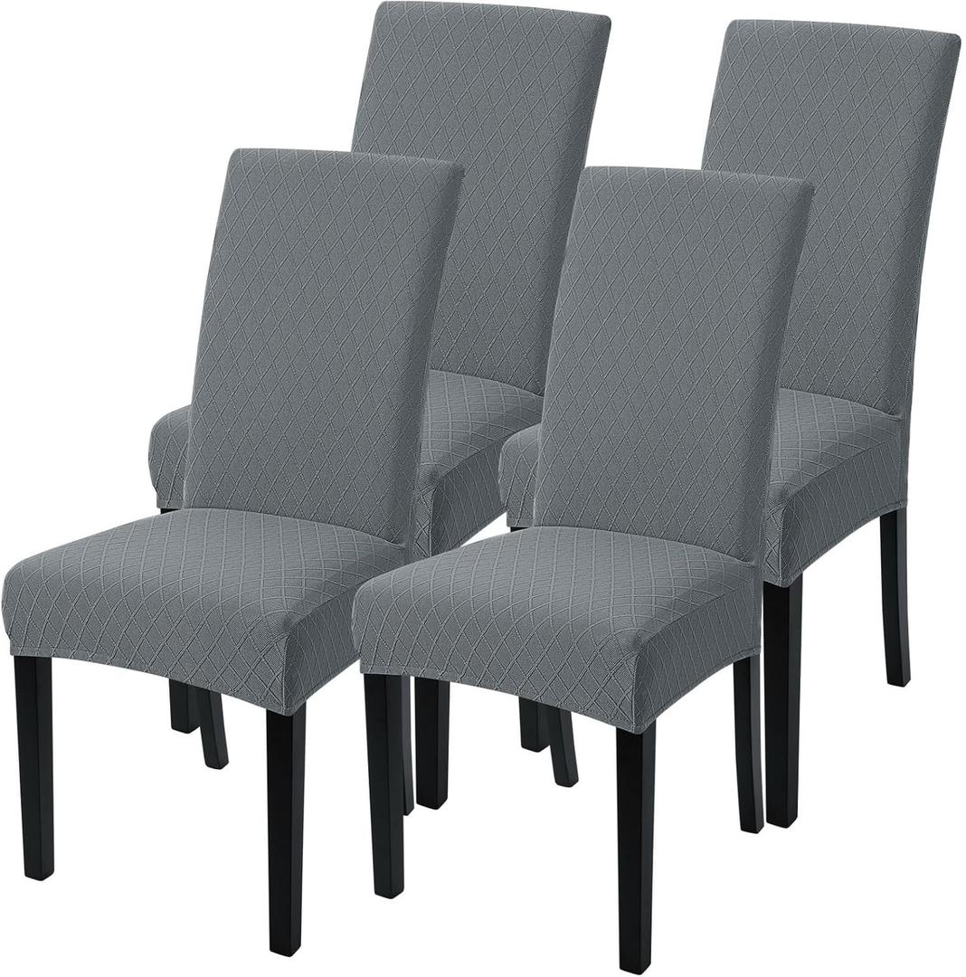 SearchI Dining Room Chair Covers Set of 4, Stretch Jacquard Parsons Chair Slipcovers Removable Washable Kitchen Chair Protector Cover for Dining Room, Hotel, Ceremony (Gray Rhombus)