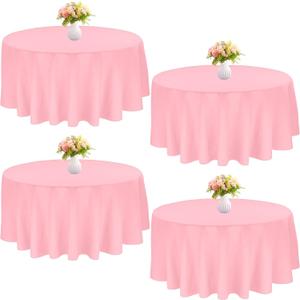 4 Pack Round Tablecloth 90 Inch Polyester Washable Fabric Table Covers for Wedding Dining Table Parties Banquet DecorPink