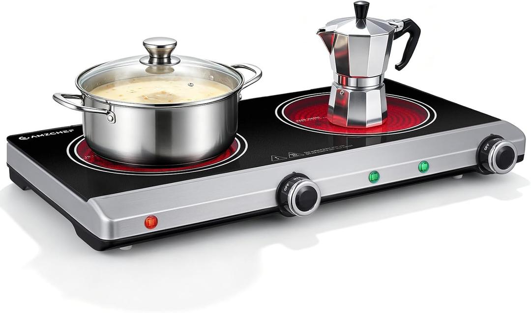 AMZCHEF Double Burner Electric Cooktop, 1800W Infrared Portable Stove
