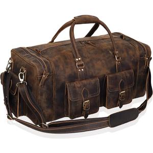 Large Duffel Bags For Men Holdall Leather Travel Bag Overnight Gym Sports Weekend Bag (BROWN)