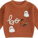 FOMOYUU Baby Girl Boy Knit Sweater Halloween Outfit Embroidery Warm Crewneck Long Sleeve Tops Fall Winter Clothes (3-6 Months, Orange3)