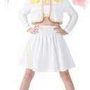 Girls Pop Singe Costume Fancy Stage Outfit Set Kids Halloween Cosplay Role Play Dress Up (9-10 Years, White)