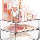 Yieach Clear Acrylic Makeup Organizer Countertop With Drawer,3 Tier Large Skincare Organizer for Vanity,Plastic Bathroom Cosmetic Storage Organizer for Lipstick,Makeup Brush,Palette,Beauty Products