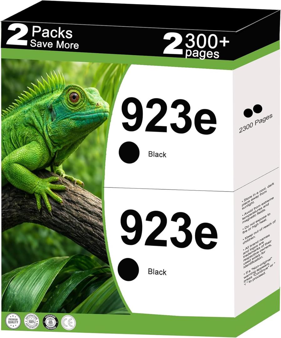 923e 923XL Ink Cartridges Compatible Replacement for HP 923 XL Fit for OfficeJet 8120 8122 8123 8124 8125 8130 8132 8124e Pro 8135e 8138e 8139e 8130e 8132e 8134e Printer with V25.2.1 Chip 2-Pack Black