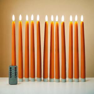 Orange Flameless Taper Candles with Remote, Flickering Battery Halloween Fall LED Candlesticks Set of 12