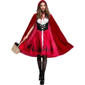 Soyoekbt Women's Little Red Riding Hood Costume Halloween Cloak Cosplay (2-4)