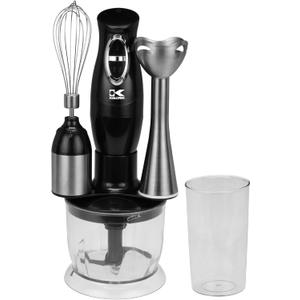 Kalorik Immersion Blender 3-in-1 Handheld Emulsion Combi Blender with Chopper Whisk and Stick Mixer Attachments Two Speed Switch and Stainless Steel Shaft and 20-Oz Mixing Cup, 200-Watts, Black
