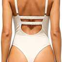 SherryDC Women's Sexy High Cut Thong One Piece Swimsuit V Neck Ruched Tummy Control Bathing Suit Swimwear, Large