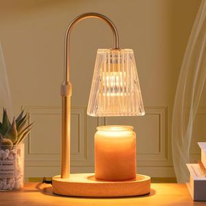 Candle Warmer Lamp - Dimmable Wax Melt Warmer with Amber Lampshade and 2 Bulbs for House Warming, Bedroom Decor