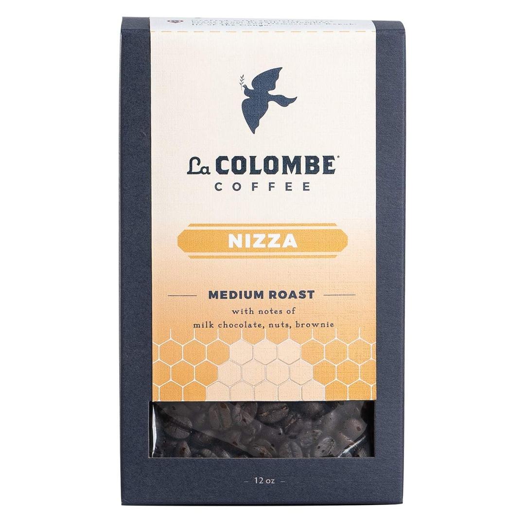 La Colombe Nizza Medium Roast Whole Bean Coffee - Notes of Milk Chocolate, Nuts & Brownie with Honey-Sweet Roasted Nuttiness, 12 Ounce (Pack of 4) (EXP 12/01/26)