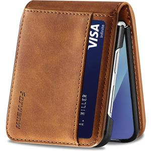for Samsung Galaxy Z flip 7 5g Case Flip Leather Cover with Hinge Protection, Magnetic Shockproof Wallet Case [1 Card Holder], Slim Thin Phone Case for Samsung Z Flip 7 Funda (Brown)