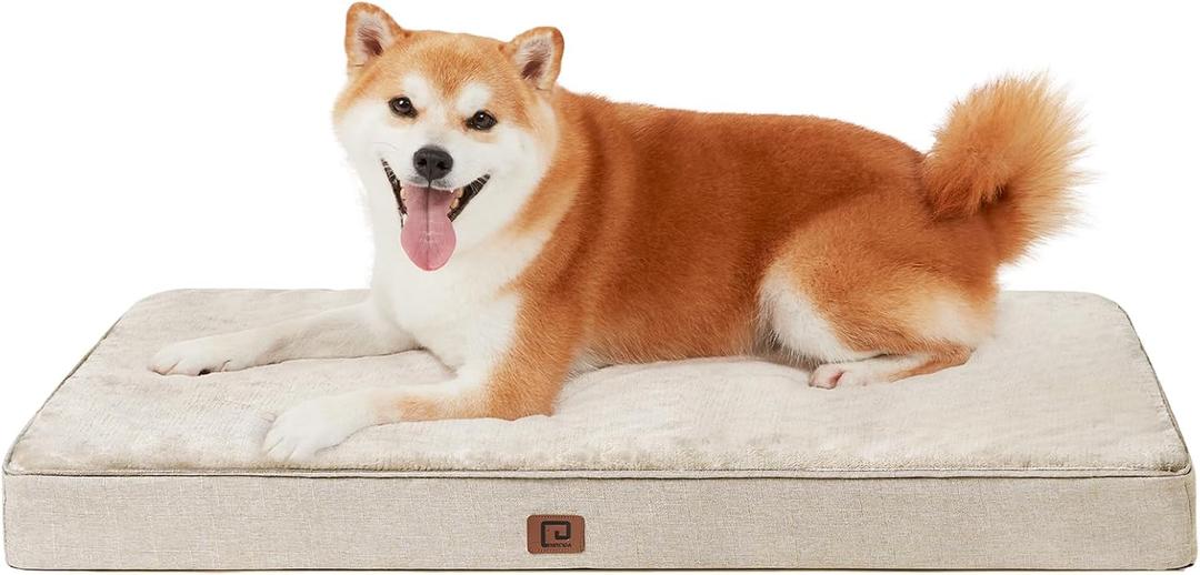 EHEYCIGA Orthopedic Dog Bed Waterproof 30"x20", Memory Foam Pet Bed for Medium Dogs, Washable Pet Mat with Removable Cover, Beige