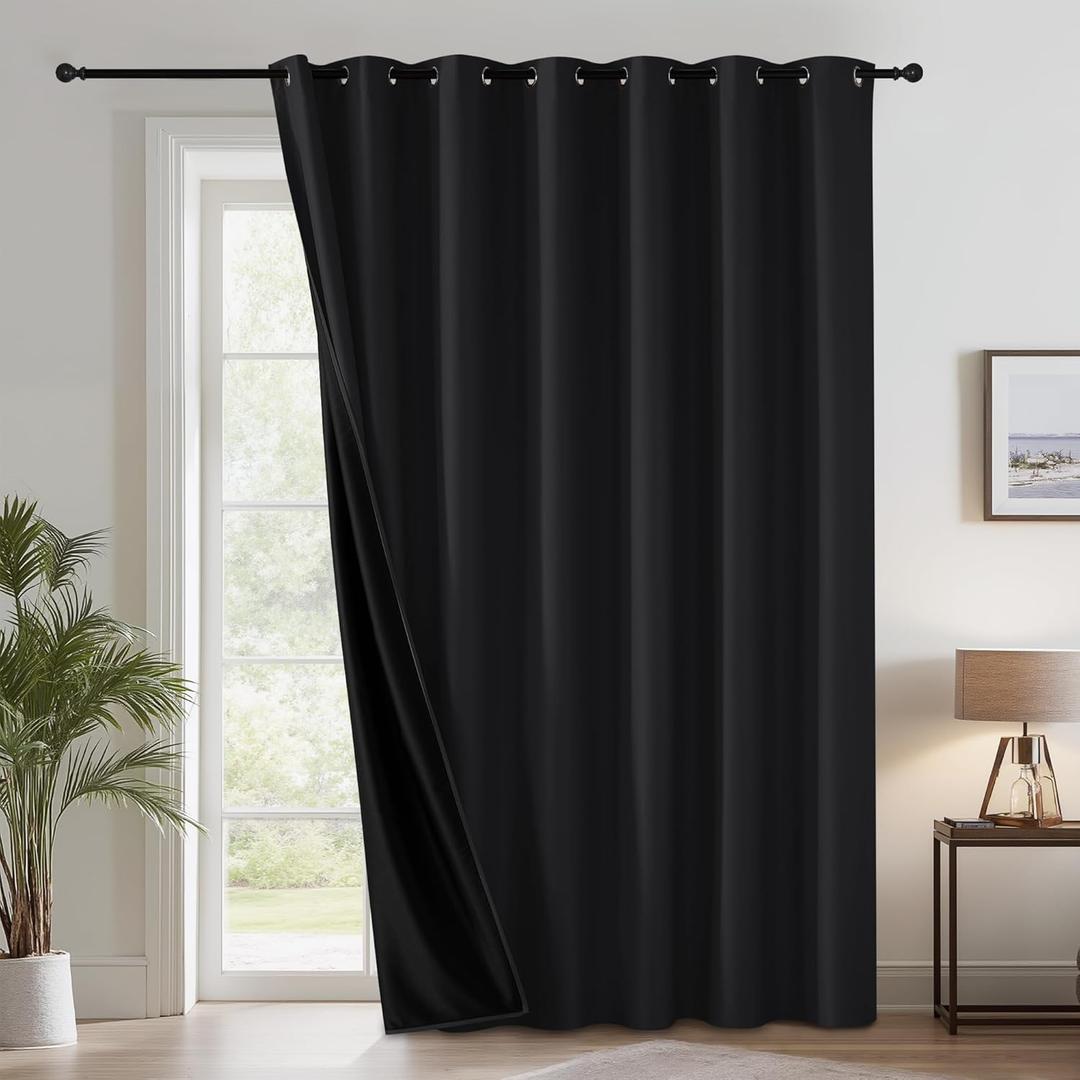 RYB HOME 100% Blackout Room Divider Curtains for Sliding Glass Door, Extra Wide Thermal Insulated Privacy Curtains for Bedroom/Patio Door/Living Room/Open Closet, Black, W100 x L84, 1 Panel