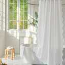White Fabric with Aqua Scalloped Border Shower Curtain,Boho Chic Cloth Shower Curtain for Bathroom Showers,72 x 72 Inches