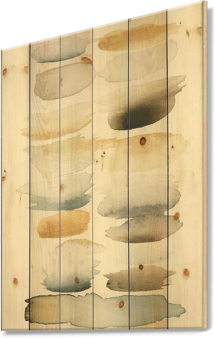 Watercolor Geometric Swatch Element V Mid-Century Modern Wood Wall Decor, Beige Wood Wall Art, Large Abstract Wood Wall Panels Printed On Natural Pine Wood Art (32"L x 24"W)