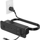 Recessed Power Strip with Retractable USB C Cable,2 PD 20W USB C,Flush Mount Countertop Drawer Outlet, Furniture Hidden Outlet for Side Table,End Table,3 Outlets (Black, 6FT-20W USB)
