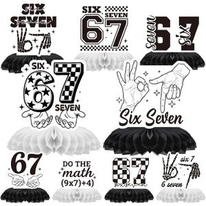 6 7 Birthday Decorations - 9 Pcs 6 7 Birthday Theme Party Honeycomb Centerpieces Decorations, Black 67 Meme Party Supplies for Teens Adults