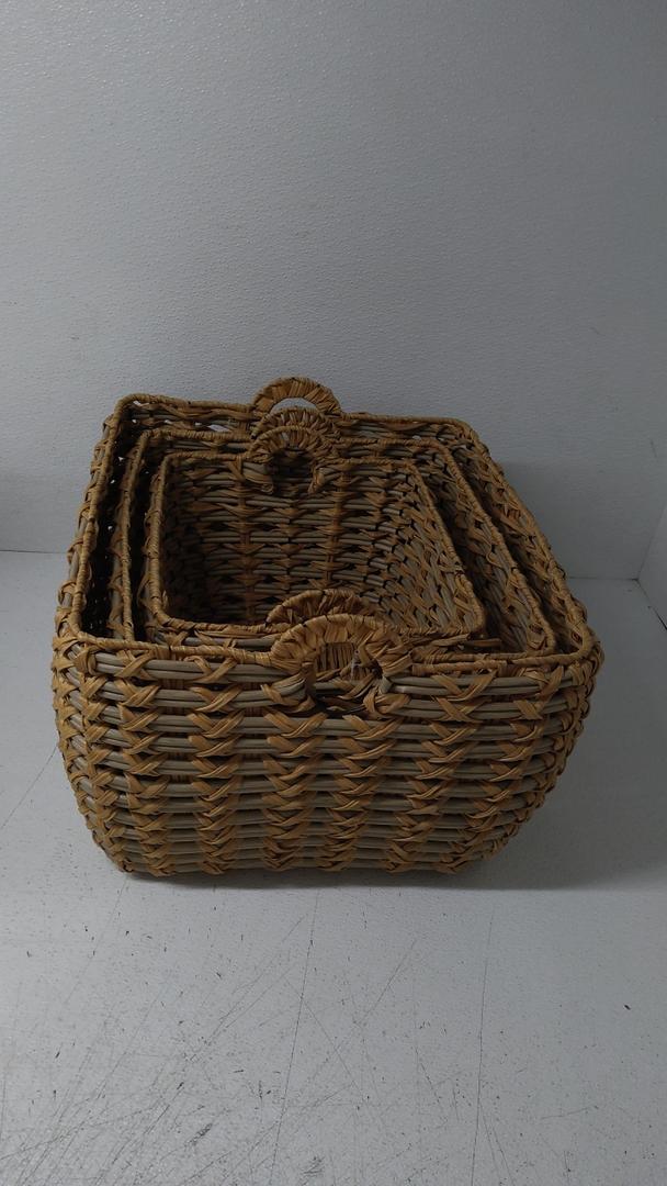 Wicker Baskets with Handles, Natural Brown, 3 Pcs (13"x15", 15.5"x19", 18"x21.5")