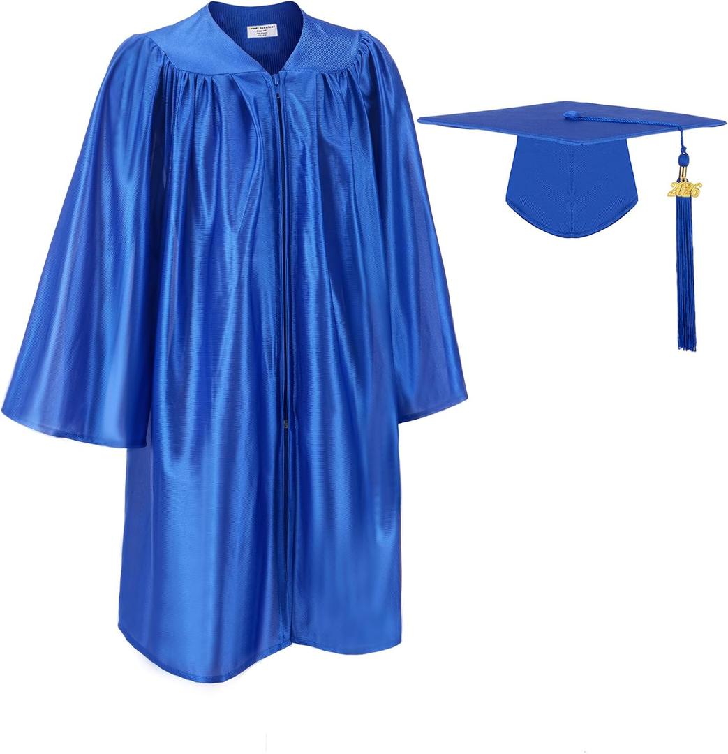 GradClassical Shiny Graduation Cap and Gown 2026 Set with Matching Tassel for Preschool and Kindergarten Boys and Girls (Blue)