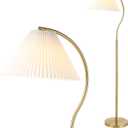 JONATHAN Y 60.5" Brass Gold Modern Glam Metal Arc Floor Lamp, Contemporary Iron Standing Light with White Pleated Fabric Shade for Living Room, LED Bulb Included JYL1148A
