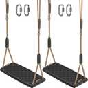 SELEWARE Heavy Duty Swing Seat with Adjustable Rope, 2 Pack Non-Slip Plastic Tree Swing for Kids, Playground Swing Set Accessories Replacement with Snap Hooks for Indoor Outdoor Use (Black)