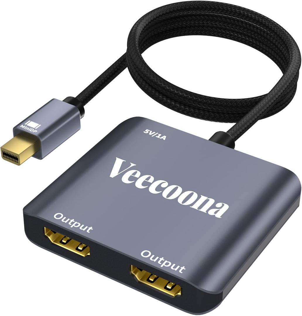 Mini DisplayPort to Dual HDMI Adapter | 4K60Hz, Thunderbolt 2 DP Male to HDMI Female Splitter Extended Display port splitter for Dual monitors, for MacBook Air/Pro, Mac mini, Surface Pro/Dock