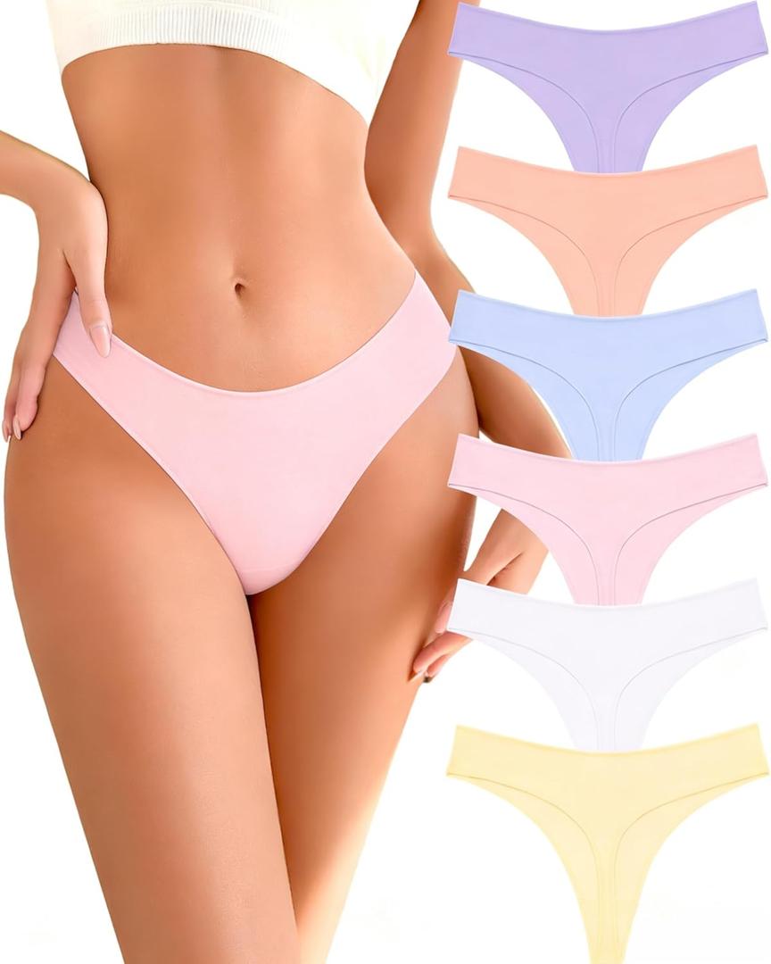 Cotton Underwear for Women Pack Breathable Thongs for Women Sexy Stretch Soft Womens Panties Thong XS-XL (Small, Light Purple / Coral Pink / Light Blue / Light Pink / White / Nude)