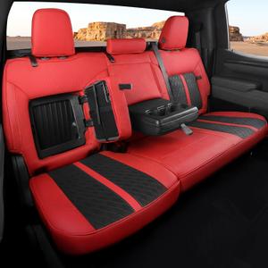 for Chevy Silverado & GMC Sierra Leather Seat Covers, Crew Cab 1500 2019-2026, 2500HD 3500HD 2020-2026, Custom Fit Truck Pickup Seat Cover Full Set, Black (with Rear Armrest/Seatback Storage) Color: Red-Black