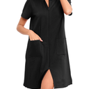 Women Zip Front Robe Short Bathrobe Short Sleeve House Coat with Pockets Soft Nightgown Loungewear Sleep Dress, S