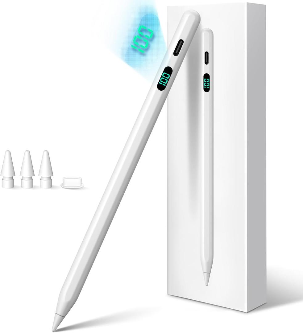 Stylus Pen for iPad 2025-2018 with LED Power Display Fast Charge,Palm Rejection Pencil for iPad 10/9/8/7/6th,11th A16,Air 11/13 M2/M3,Pro 11/13 M4,Pro 12.9",Air 5/4/3,Mini 7/6/5 (white)