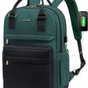 LOVEVOOK Laptop Backpack for Women 15.6 Inch Laptop Bag with USB Port, Fashion Waterproof Backpacks Teacher Nurse Stylish Travel Bags Vintage Daypacks for College Work (Black & Green)