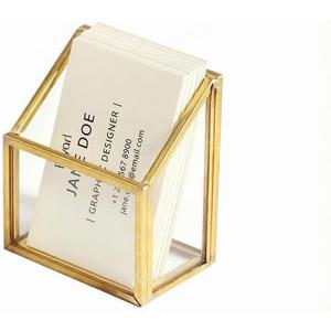 Feyarl Gold Glass Vertical Business Card Holder Business Cards Display Stand Clear Name Card Organizer Storage for Office Meeting Desk Countertop