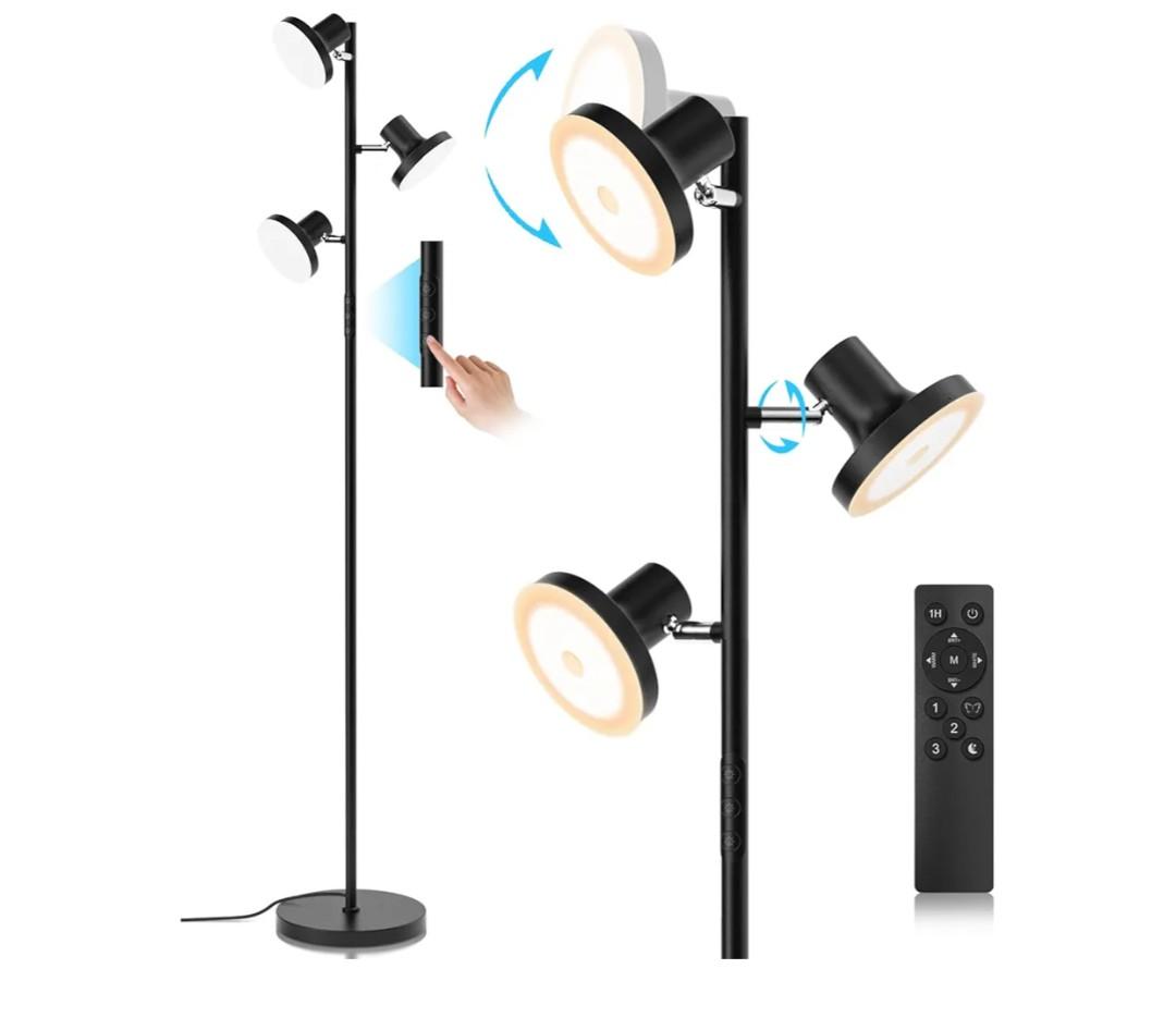 36W LED Tree Floor Lamp, Modern Dimmable Standing Lamp with Remote & Touch Control, 4 Color Temperatures, 3 Rotatable LED Light Floor Lamps for Living Room, Bedroom, Office