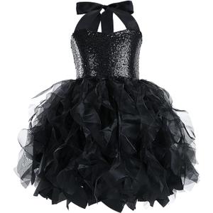 Suppromo Tutu Dress for Girls Sparkly Sequin Tulle Princess Birthday Party Prom Outfit Toddler Girls Sneaker Ball Gown Dress (4T, Black)