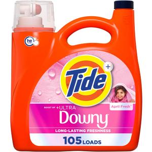 Tide Plus Boost of Ultra Downy Liquid Laundry Detergent, April Fresh Scent, 148 fl oz, 105 Loads, Laundry Detergent Liquid with Long-Lasting Freshness