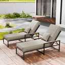 Chaise Lounge Cushions Outdoor Set of 2, 72x21x6 Inch Olefin Waterproof and Fade Resistant Patio Furniture Lounge Chair Cushions with Removable Cover, Lounger Pad with Handle & 16 Straps, Beige
