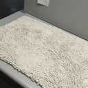 TECHMILLY Soft Fluffy Chenille Bathroom Rugs, Non Slip Absorbent Bath Mats for Bathroom, Washable and Quick Dry, Cream, 17" x 24"