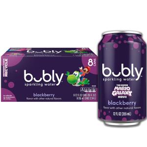 4 x bubly Sparkling Water, The Super Mario Galaxy Movie Blackberry, Zero Sugar & Zero Calories, 12 Fl Oz Cans (Pack of 8), Packaging May Vary